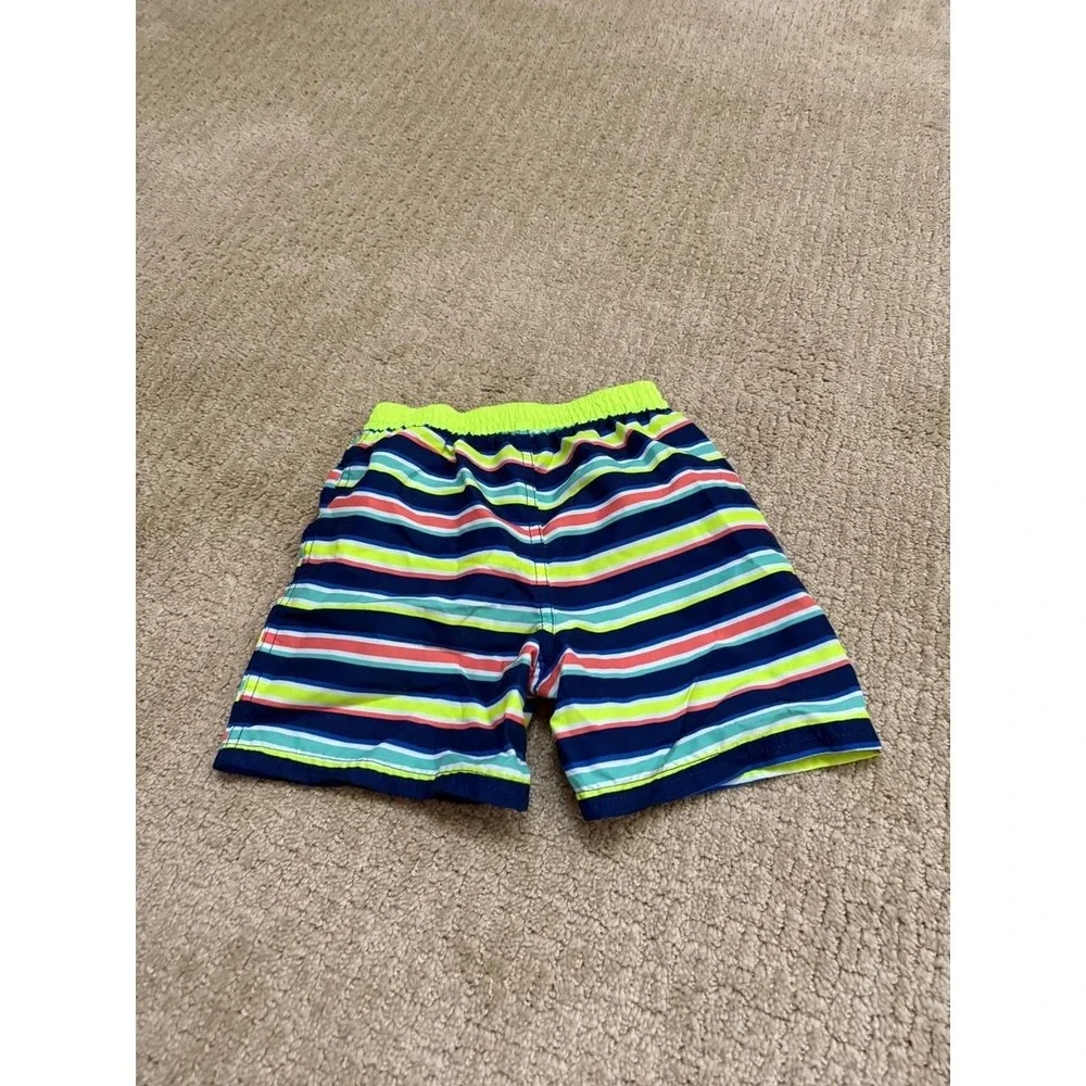 Quad Seven Boys Swim Trunks Neon Striped Mesh Lined Board Shorts Size 4T
